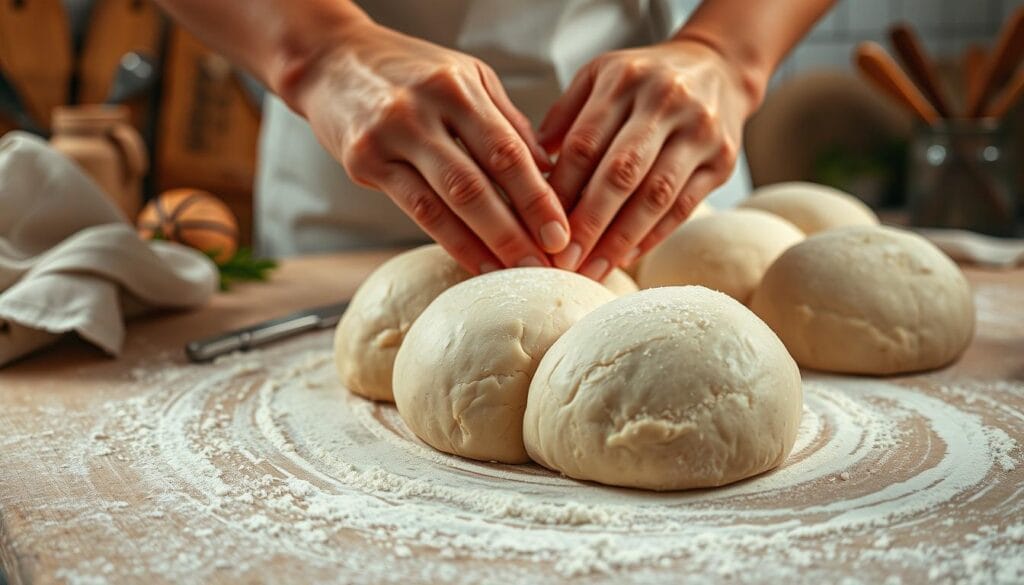 shaping sourdough rolls