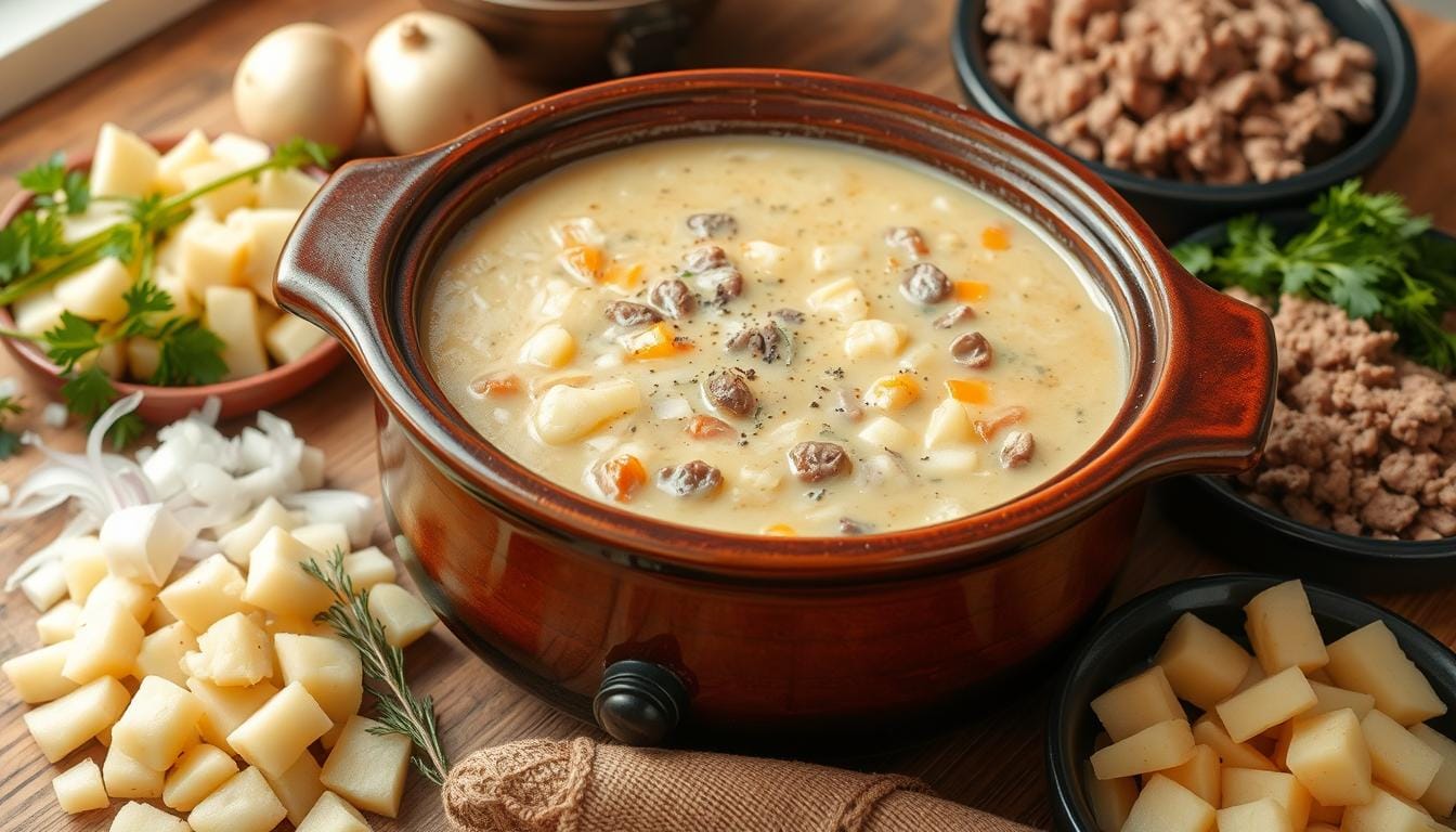 crockpot creamy potato and hamburger soup