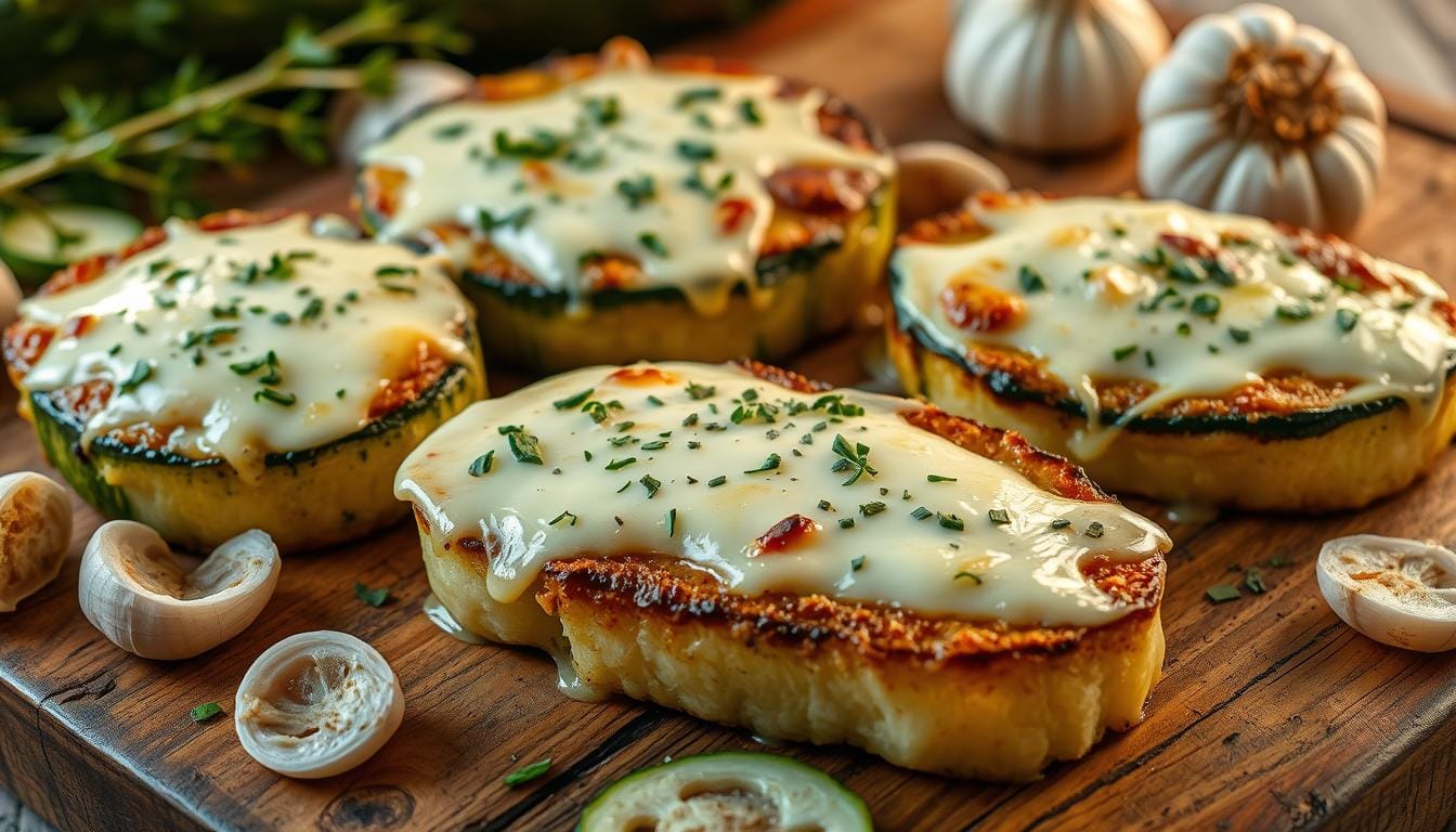 cheesy garlic zucchini steaks