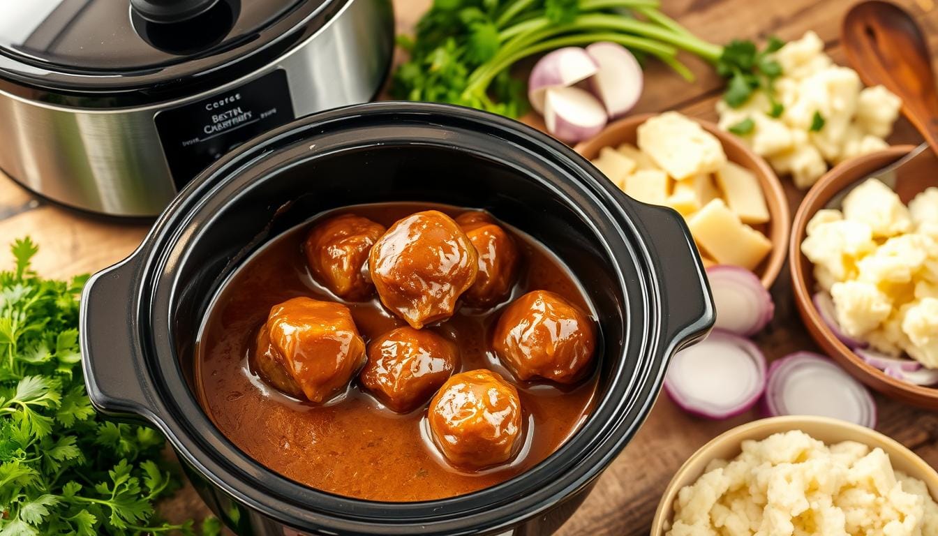 salisbury steak meatballs crockpot