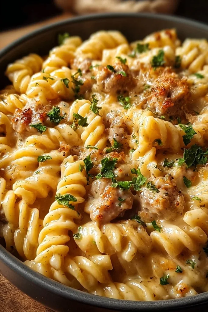 Crockpot Garlic Parmesan Chicken Pasta
