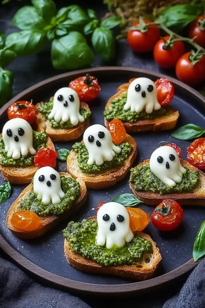 Caprese Crostini Ghosts