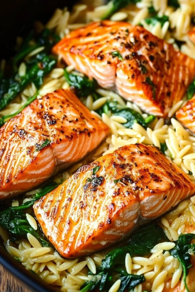 One Skillet Salmon with Lemon Orzo