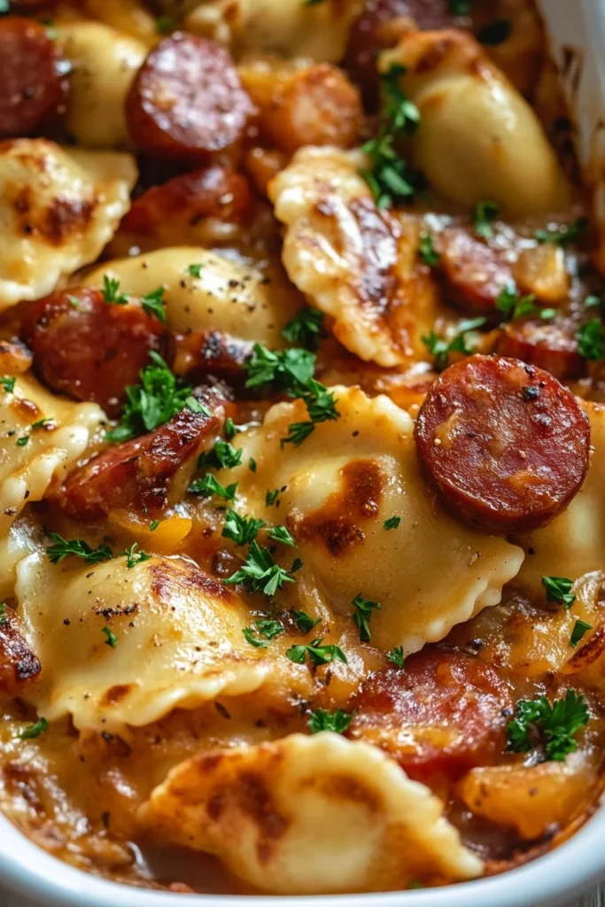 Crockpot Pierogi Casserole with Kielbasa