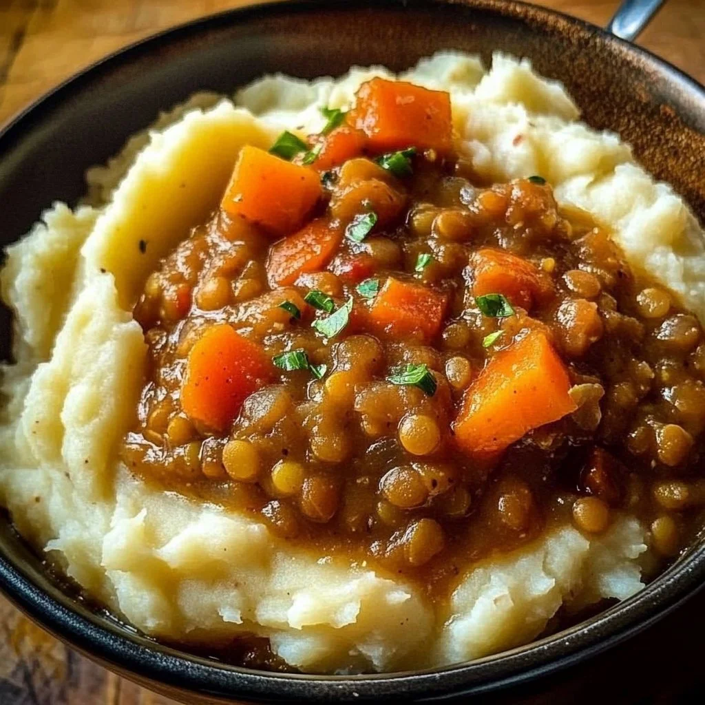 Lentil Stew Mashed Potatoes Vegan