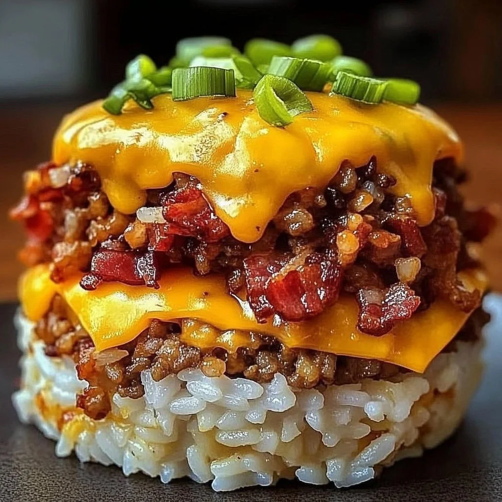 Bacon Cheeseburger Rice Stack
