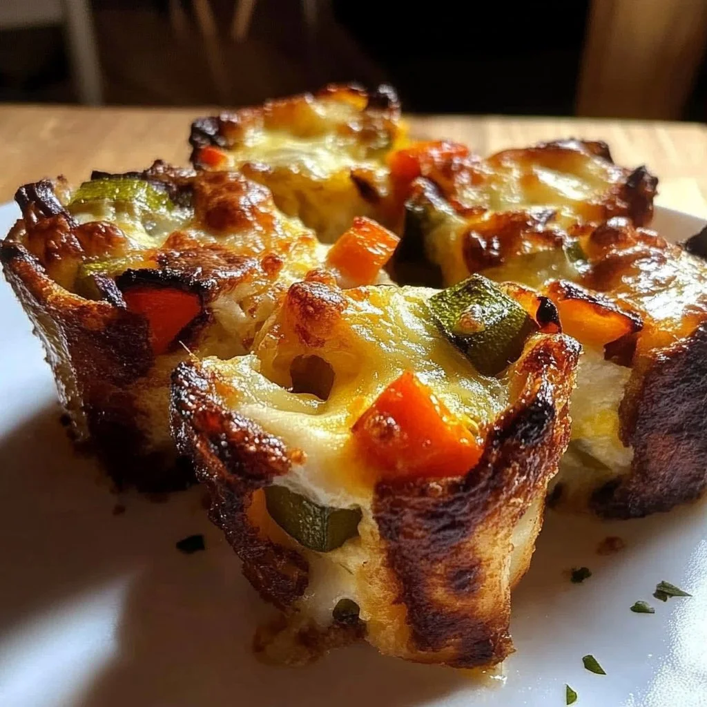 Cheesy baked vegetable rolls with a golden crust and colorful veggies