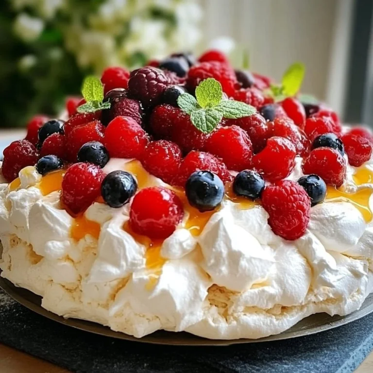 Beautifully decorated Christmas Pavlova with fresh fruits and cream