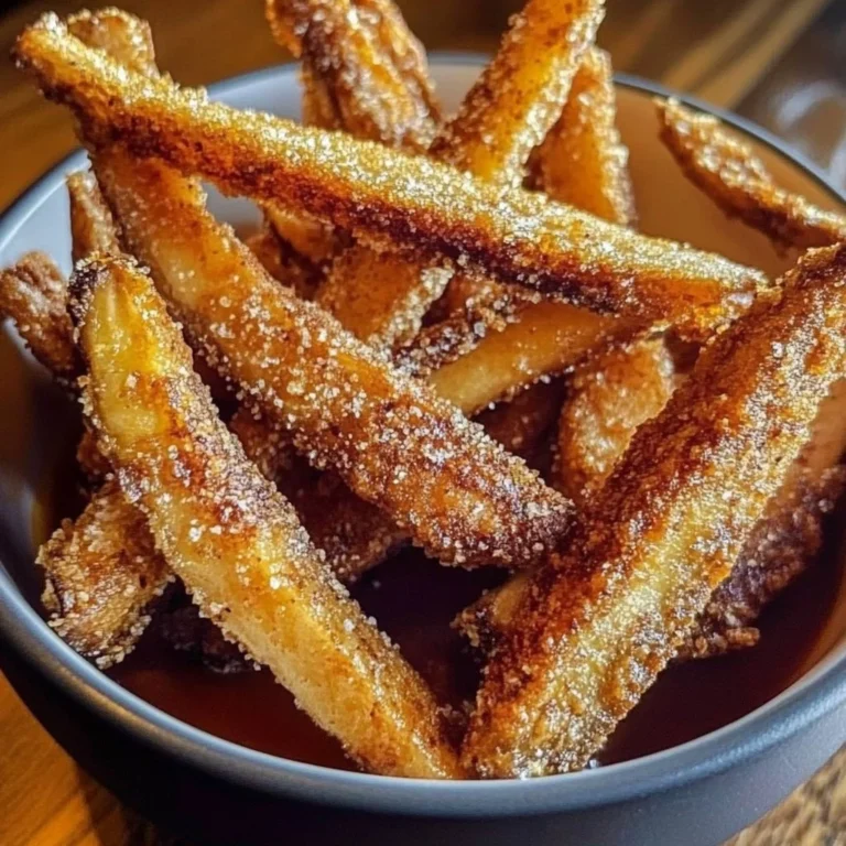 Crispy air fryer apple fries served on a plate with a sweet dipping sauce
