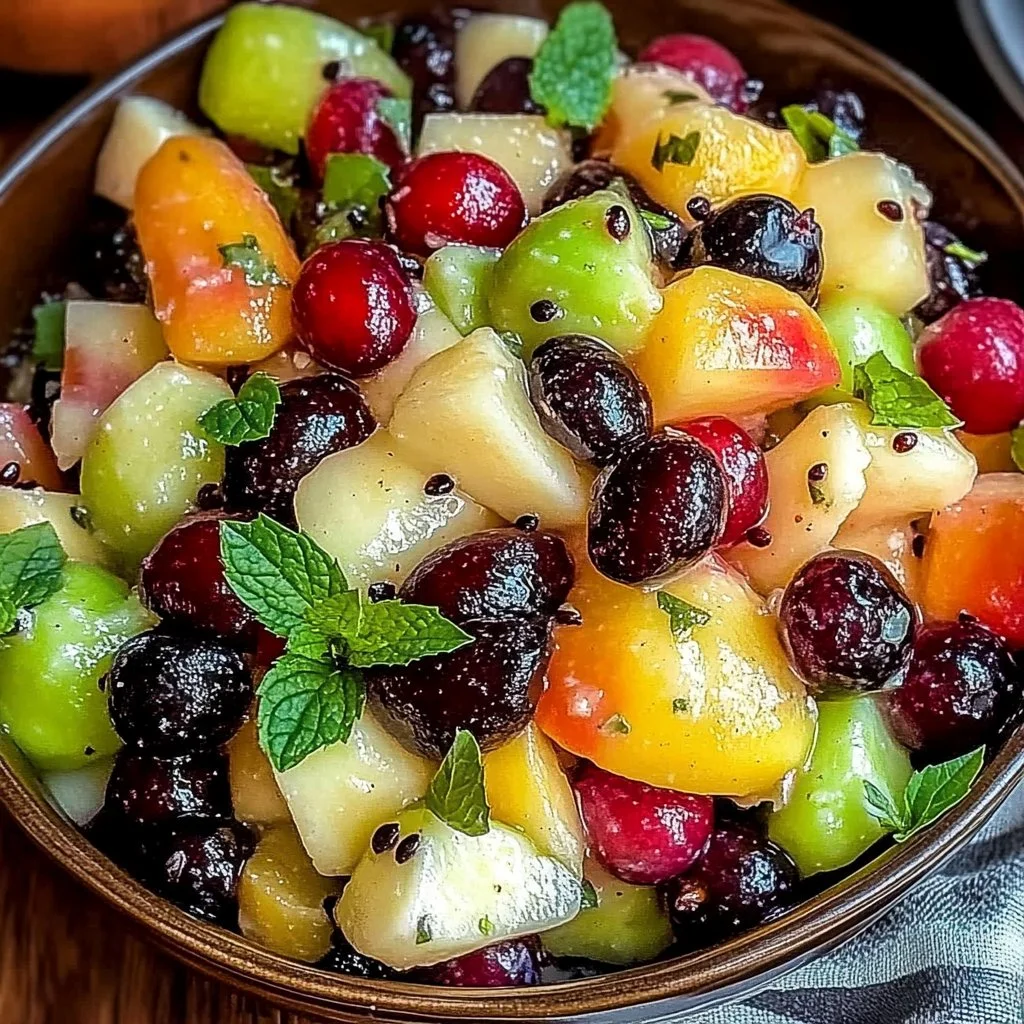 A vibrant winter fruit salad with seasonal fruits like oranges, apples, and pomegranate.