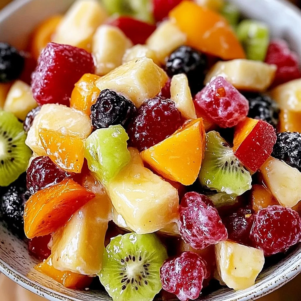 A vibrant bowl of irresistible winter fruit salad with seasonal fruits.