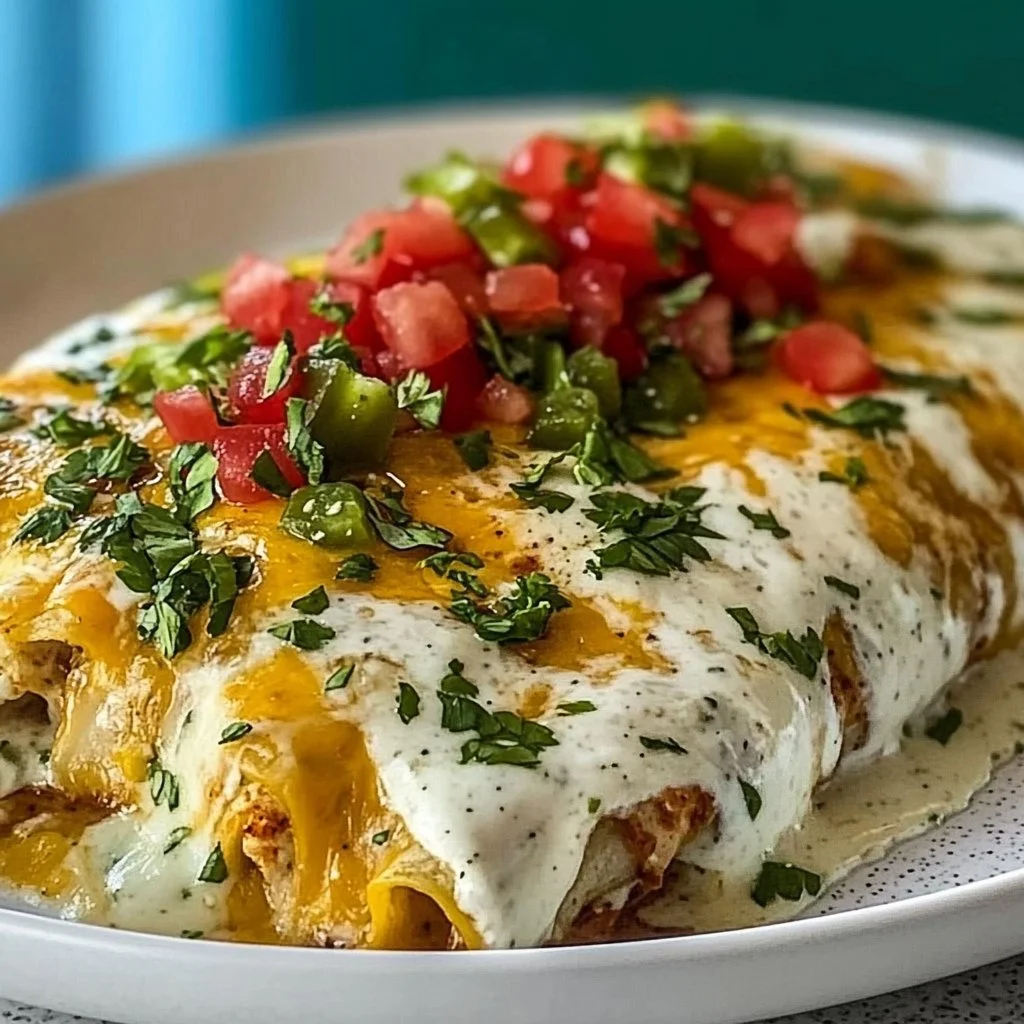 Jalapeño Popper Cheesy Chicken Enchiladas topped with cheese and jalapeños