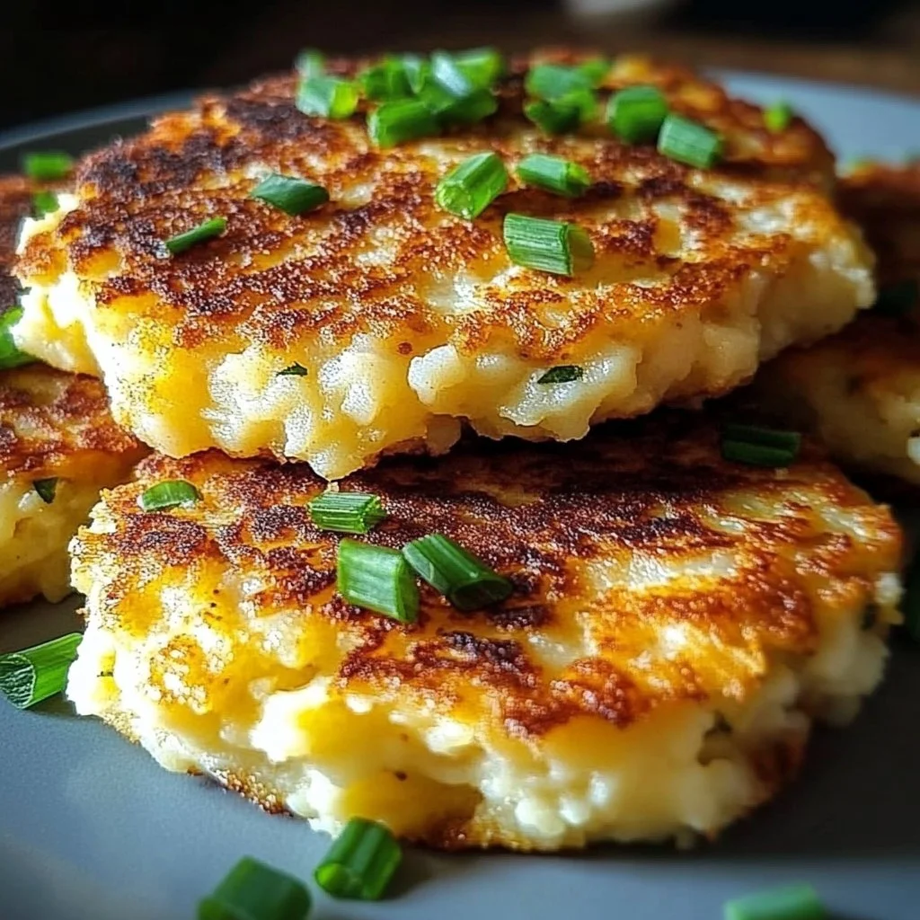 Delicious leftover mashed potato cakes served on a plate
