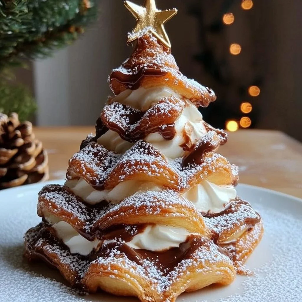 Delicious Nutella Christmas Tree dessert decorated with festive toppings
