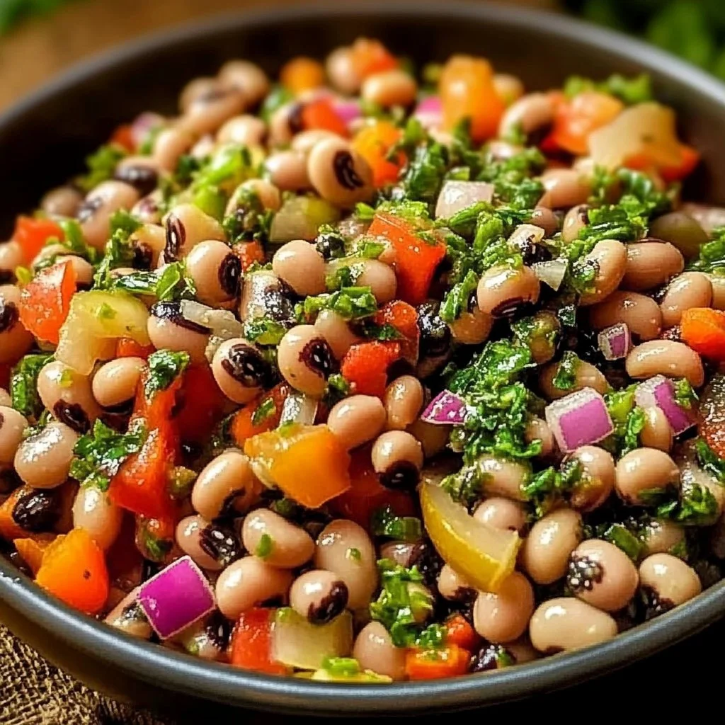 Delicious Portuguese Black Eyed Pea Salad with fresh ingredients