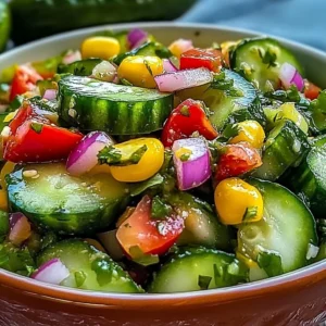 A colorful bowl of Zesty Mexican Cucumber Salad with fresh ingredients