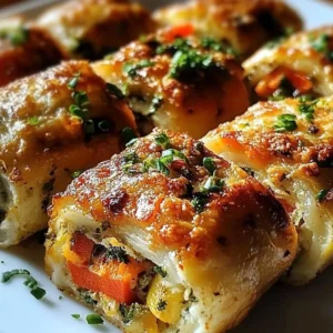 Plate of freshly baked vegetable rolls served with dipping sauce.