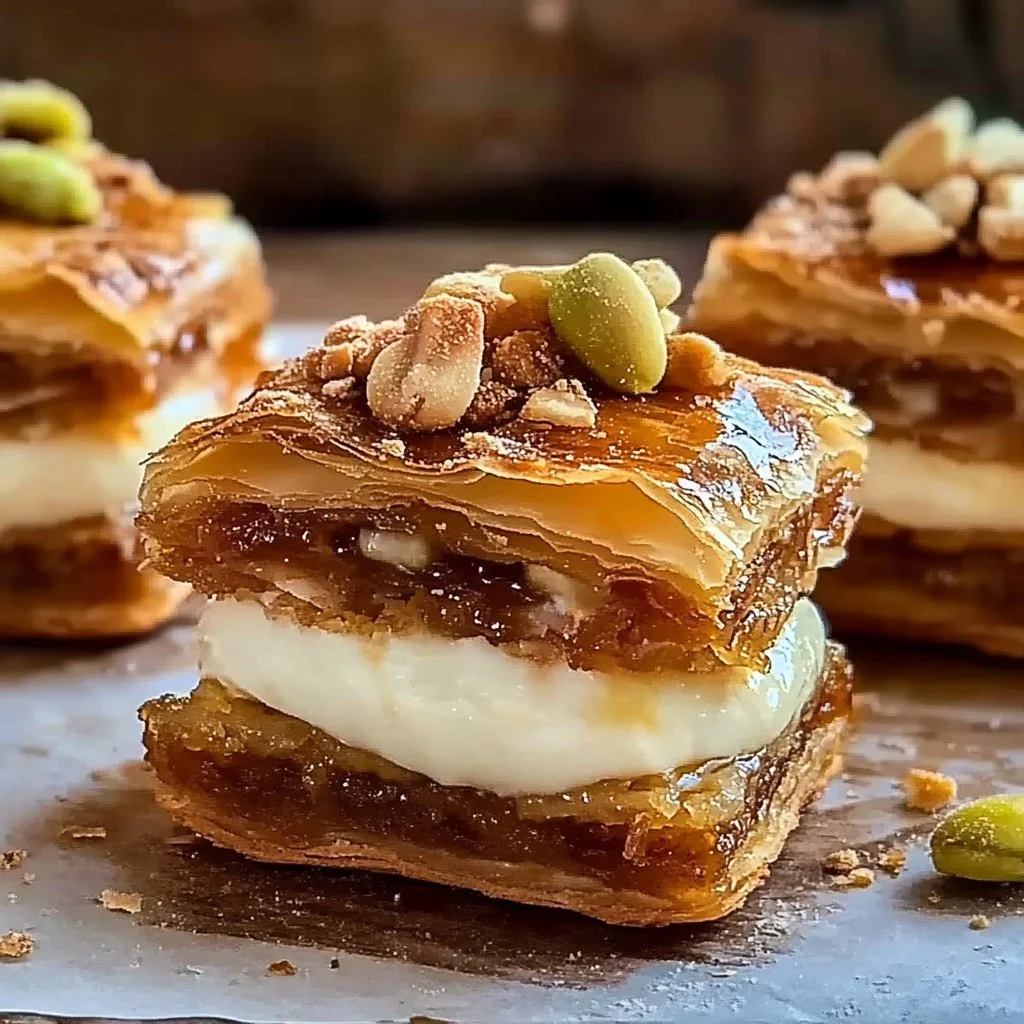 Delicious Baklava Cream Sandwich Cookies with layers of pastry and cream filling