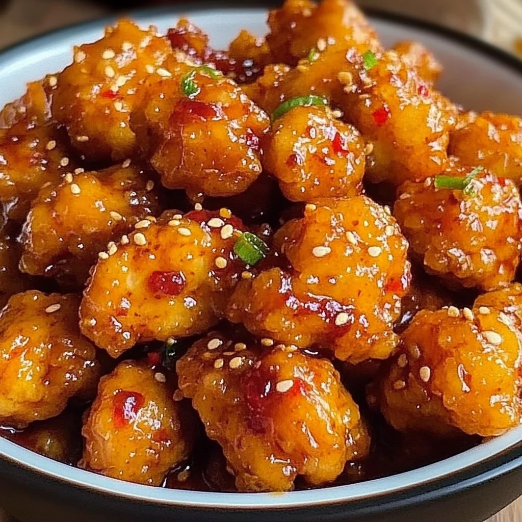 Delicious Bang Bang Chicken Spicy Bites served with a spicy sauce
