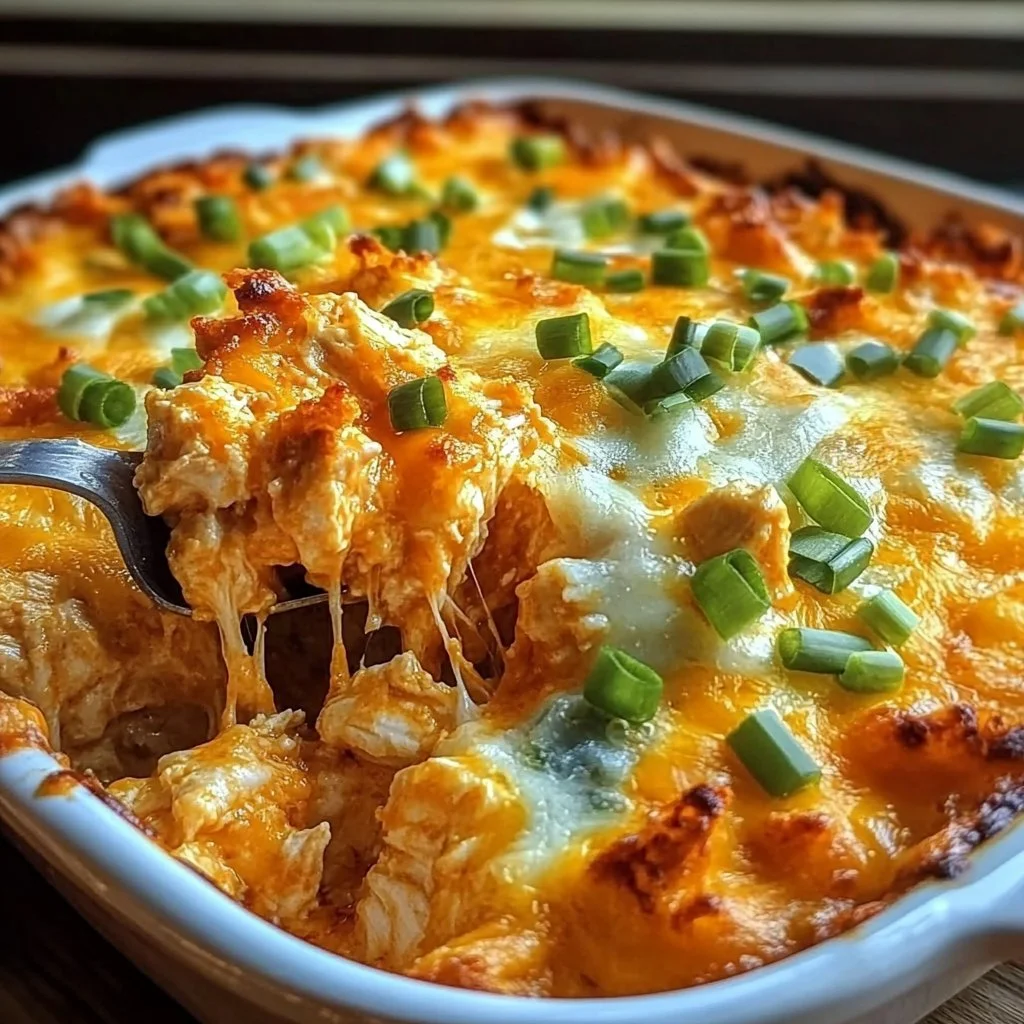 Delicious Buffalo Chicken Casserole served with a side of fresh salad