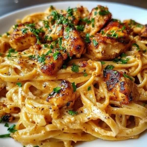 Delicious bowl of Cajun Chicken Linguine with fresh herbs and spices