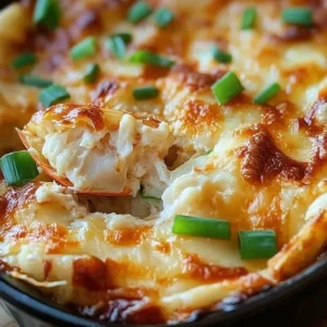 Delicious Crab Rangoon Dip served with crispy crackers and garnished with green onions.