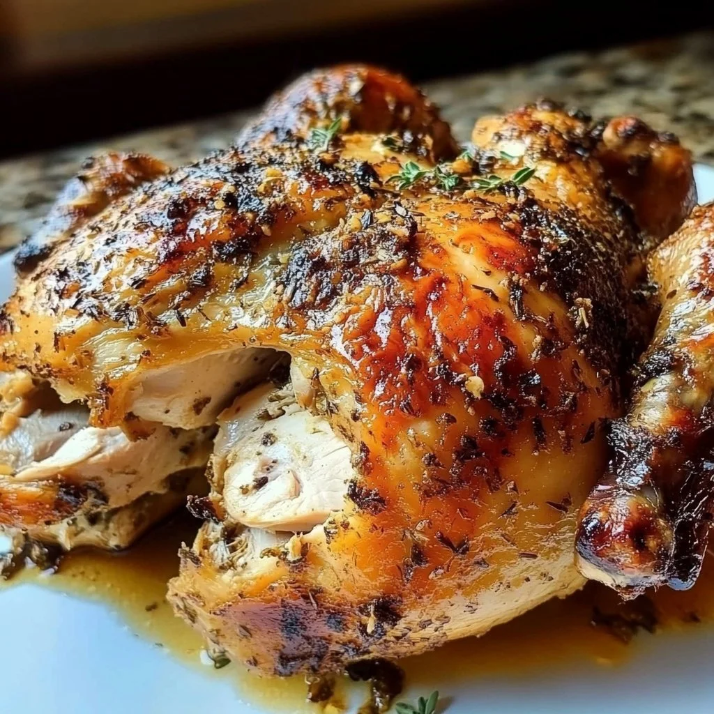 Homemade Crockpot rotisserie chicken served with vegetables