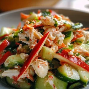 Delicious Cucumber Crab Salad with fresh vegetables and crab meat