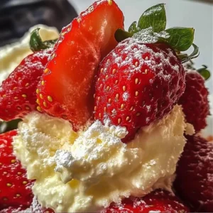 Delicious deviled strawberries topped with creamy filling and garnishes