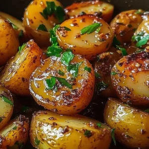Delicious garlic sauce baby potatoes served on a plate