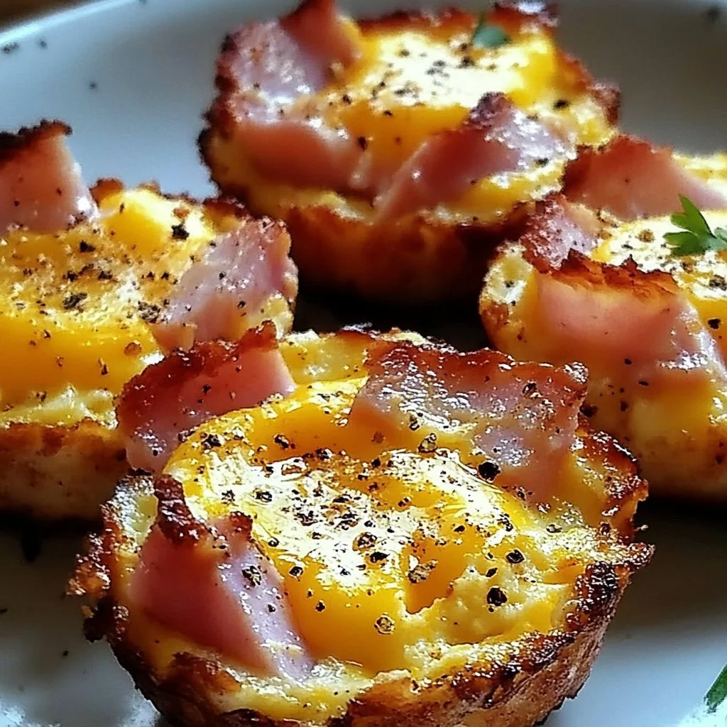 Delicious ham and eggs cups served on a plate for breakfast