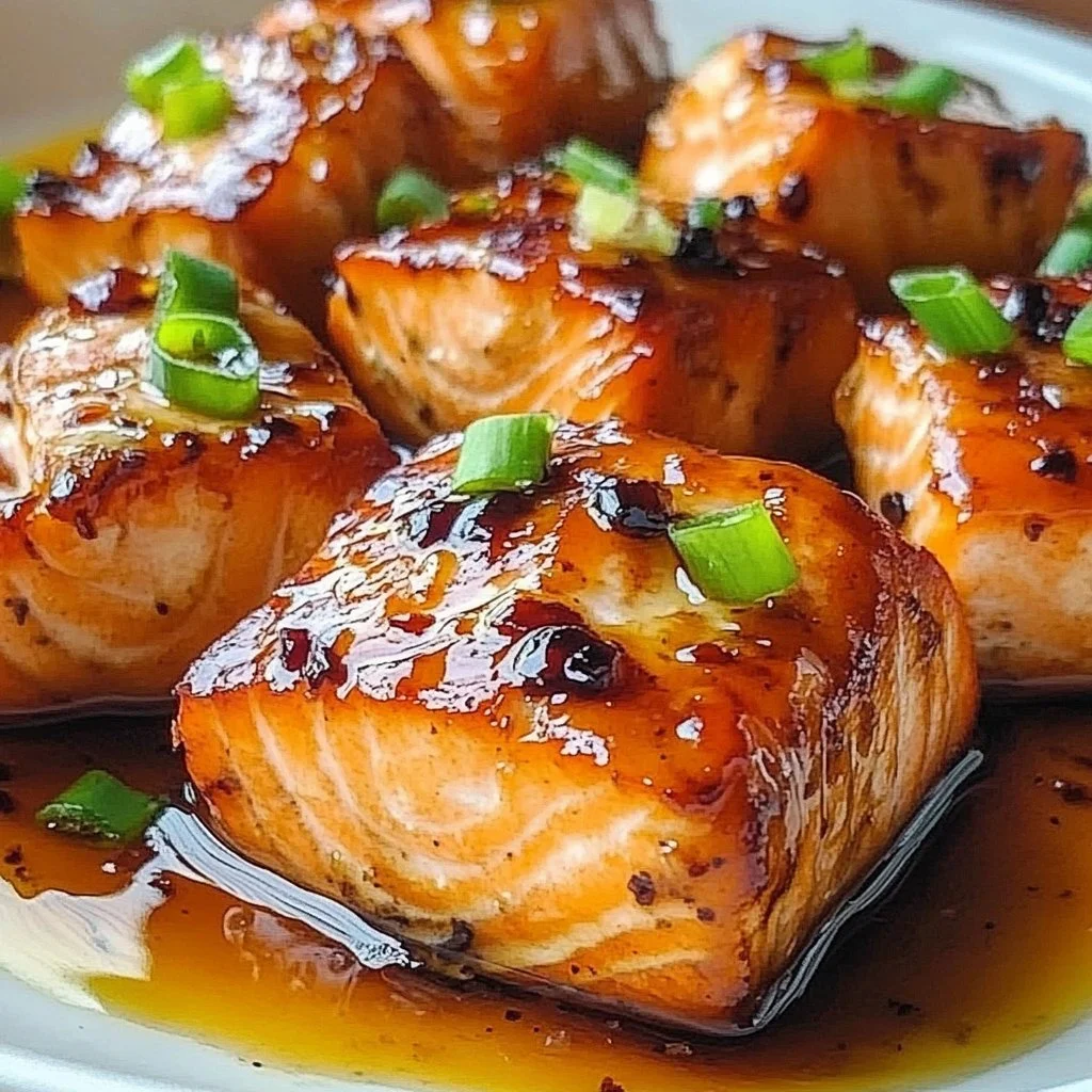 Delicious honey garlic salmon bites served on a platter
