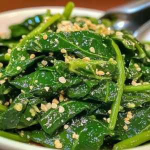 Delicious Korean Spinach Salad (Sigeumchi Namul) served in a bowl