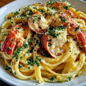 Delicious Lobster Scampi Linguini with garlic and herbs