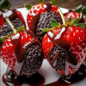 Oreo truffle stuffed strawberries with chocolate drizzle and crushed Oreos on top