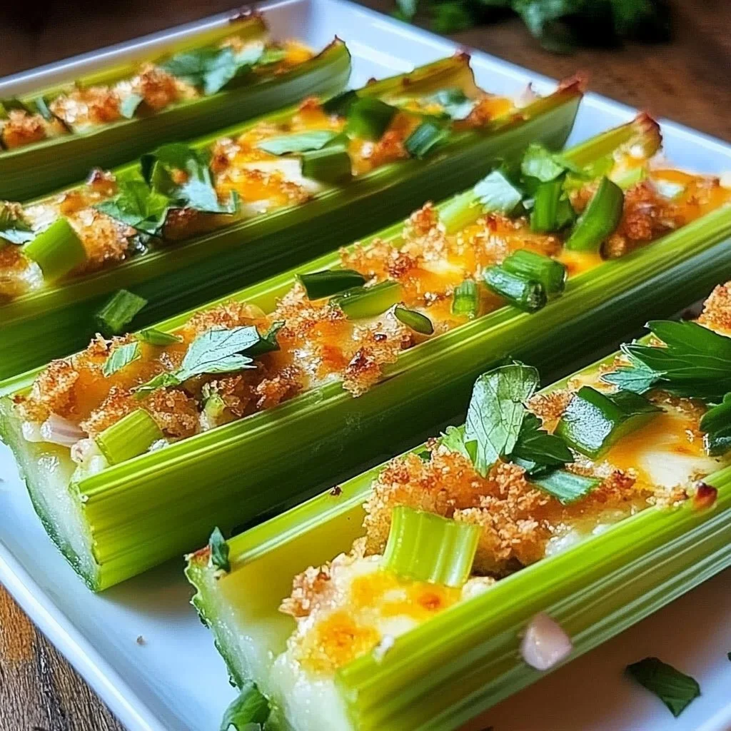 Delicious stuffed celery sticks with various fillings for a crunchy snack.