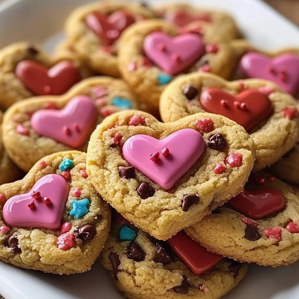 Decorative Valentine bridal shower cookies in heart shapes and romantic designs.