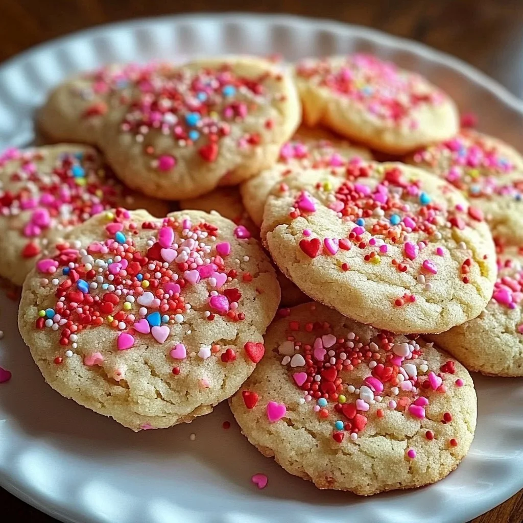 Colorful Valentine Sprinkle Cookies decorated for a festive celebration