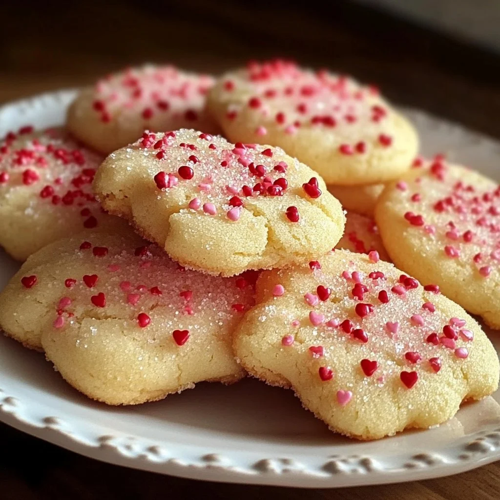 Heart-shaped Valentine sugar cookies decorated with icing and sprinkles