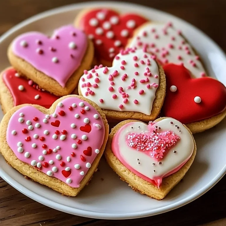 Valentine's Day decorated cookies in heart shapes with sprinkles