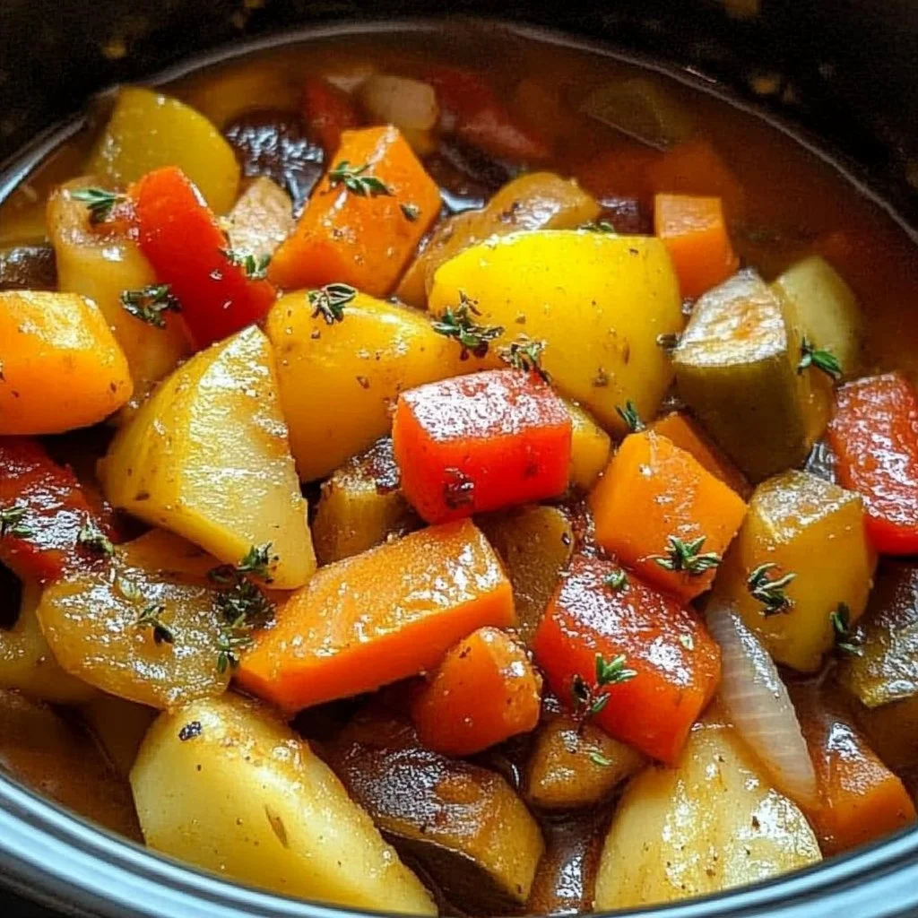 A variety of vibrant vegetable dishes made in a crockpot.