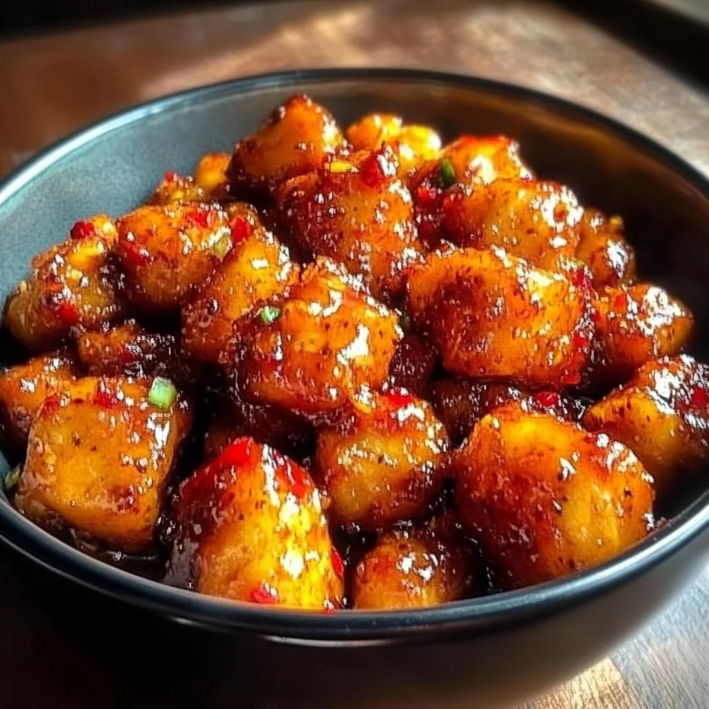 Air Fryer Sweet Chili Chicken served on a plate with garnishes
