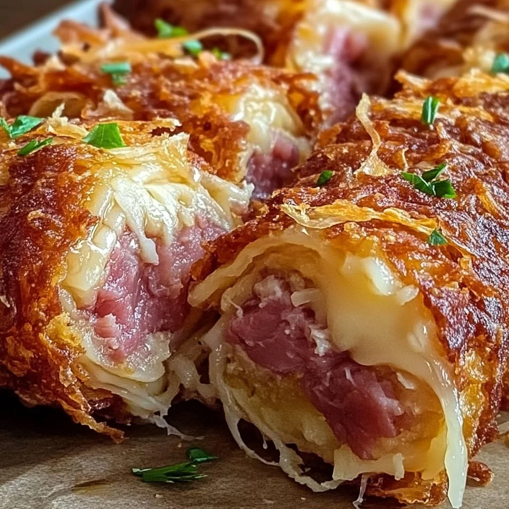 Crispy Reuben Roll-Ups with corned beef, cheese, and sauerkraut in low-carb wrap