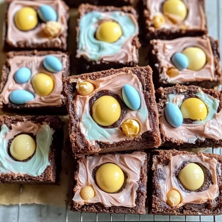 Delicious Mini Egg Brownies topped with colorful chocolate mini eggs