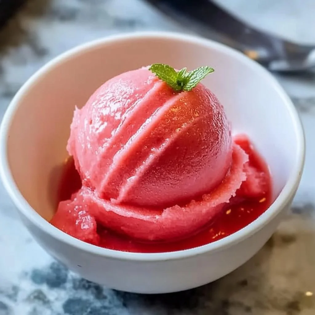 Delicious homemade watermelon sorbet in a bowl, perfect for summer desserts.