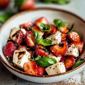 Balsamic Strawberry Caprese salad with strawberries and mozzarella