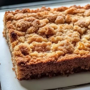 Delicious Bisquick coffee cake on a plate with a fork ready to enjoy