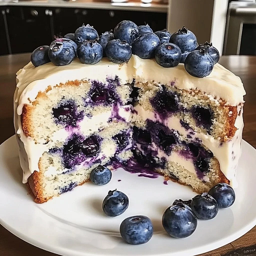 Delicious Blueberry Summer Celebration Cake with fresh blueberries on top