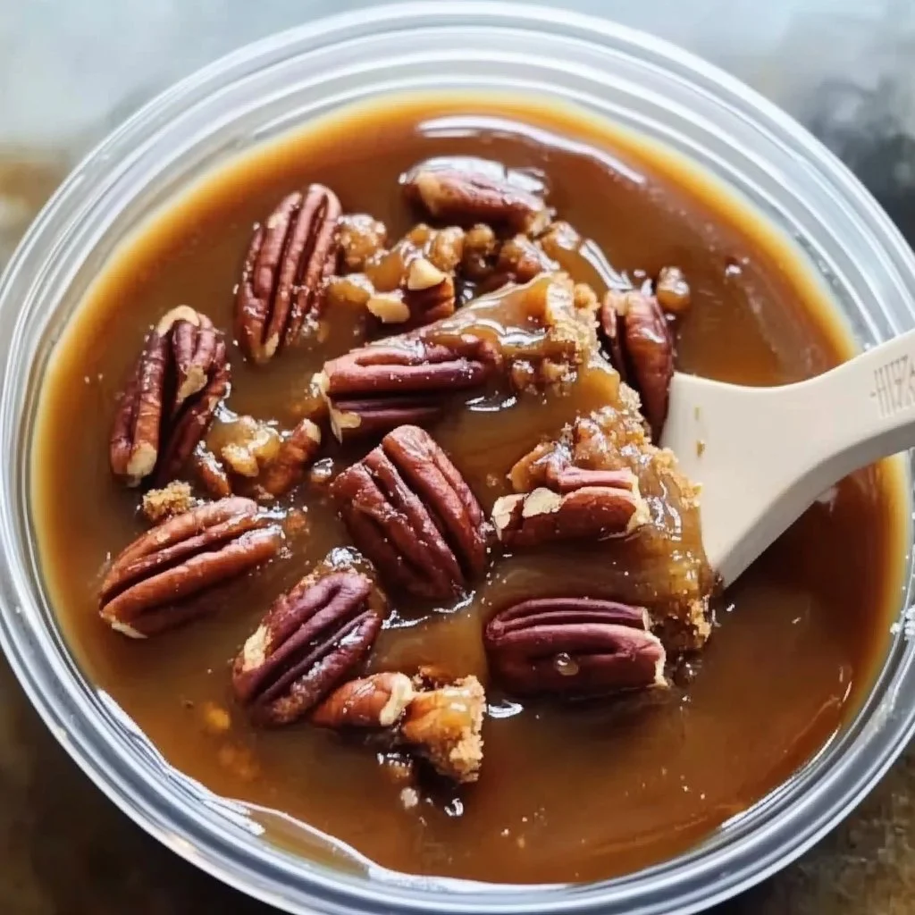 Delicious caramel pecan cake filling with rich caramel and crunchy pecans
