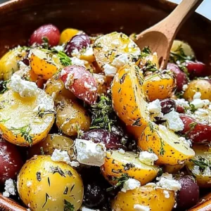 Delicious Greek Potato Salad with fresh herbs and vegetables